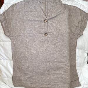 Women's Regular Short Sleeve Button-Up Jersey Cotton T-Shirt Gray Size S